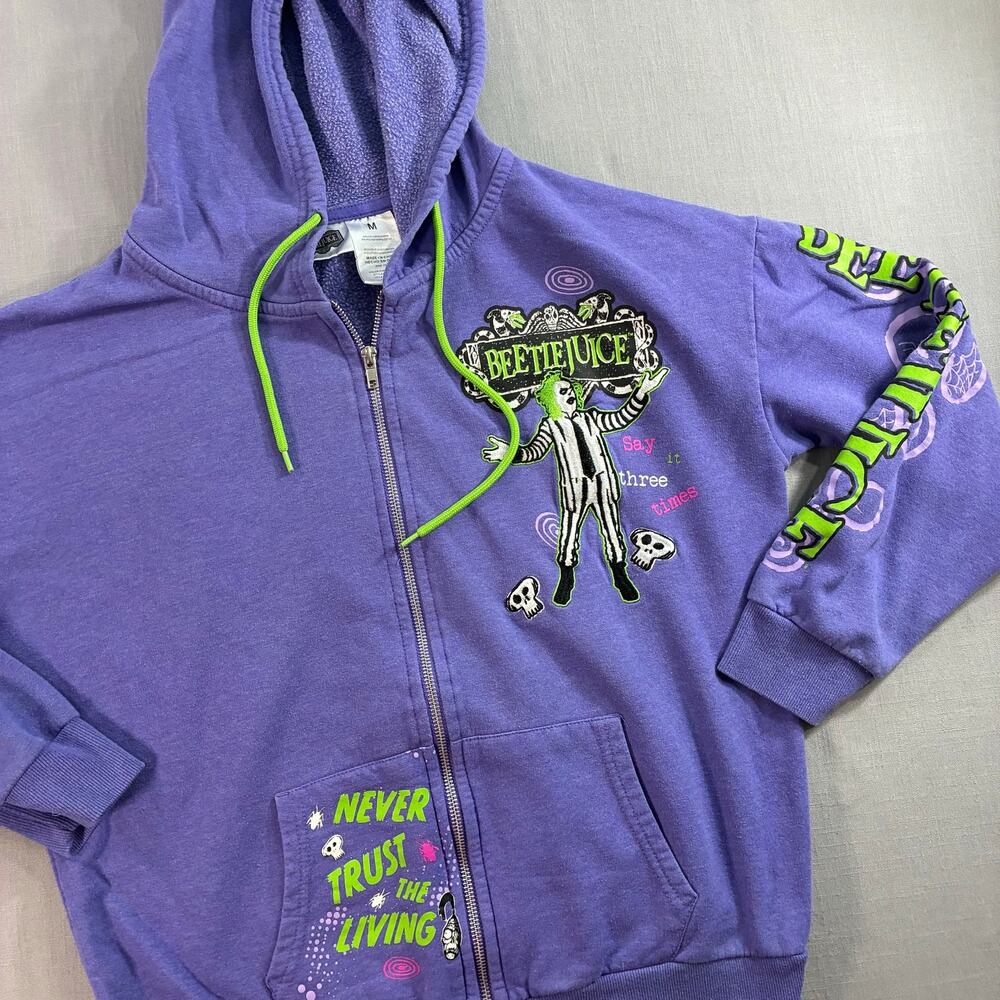 Beetlejuice Hoodie Men's Medium Purple Full Zip Fleece Never Trust the Living